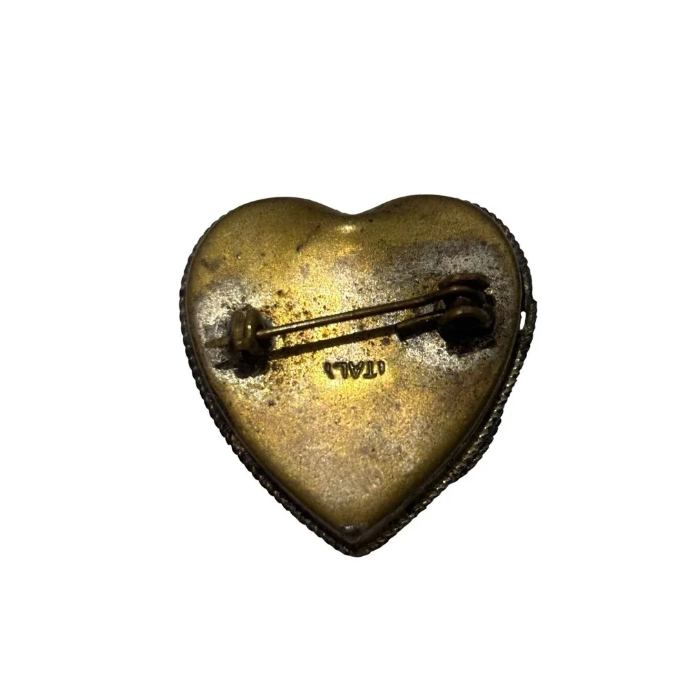 Vintage Italy Gold Tone Intricate Colorful Micro Mosaic Heart Love Brooch Pin